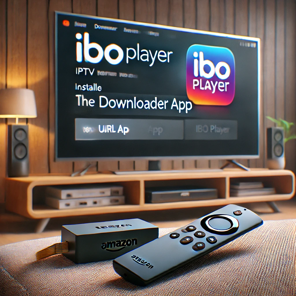 Amazon Fire TV Stick mit Downloader-App zur Installation von IBO Player auf dem Fernseher